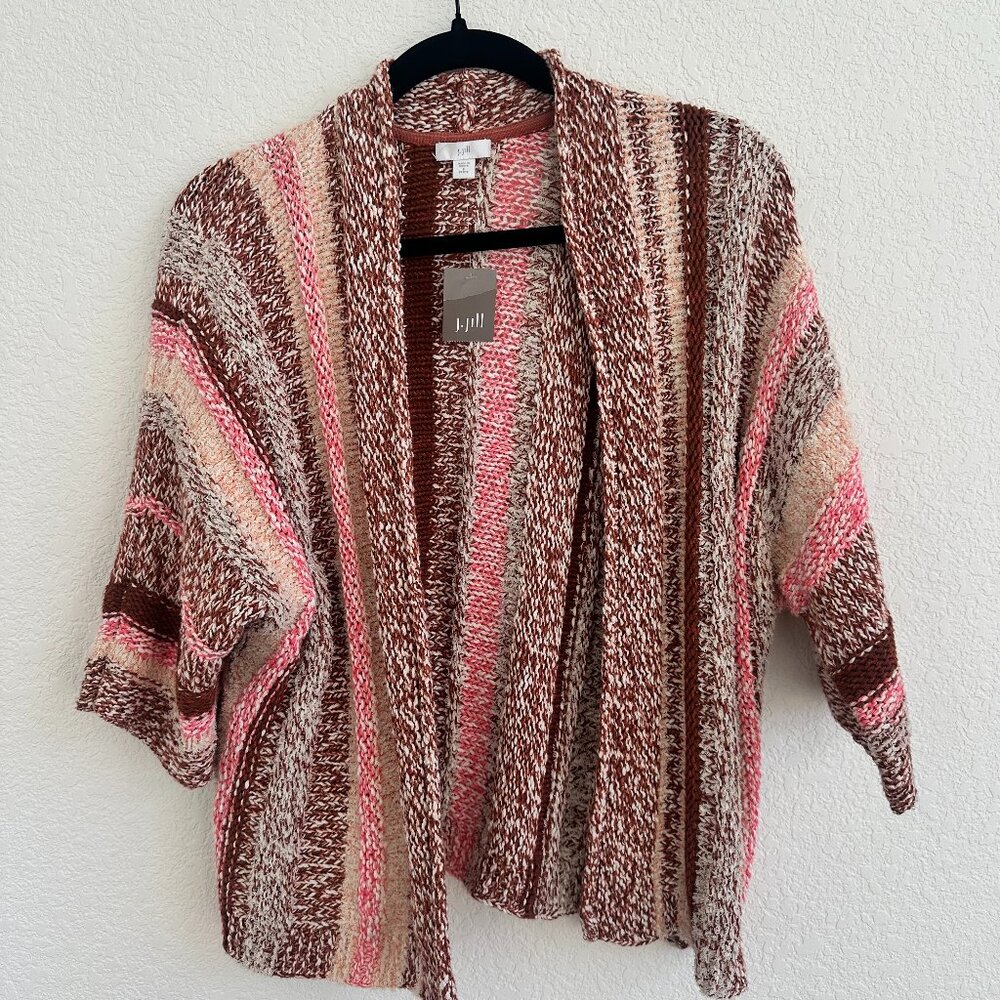 NWT J. Jill pinks/reds knit open cardigan, small petite